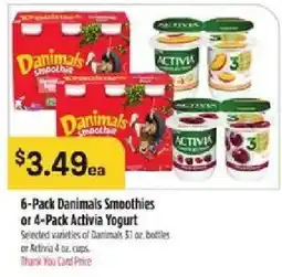 Bashas' 6-Pack Danimals Smoothies or 4-Pack Activia Yogurt offer