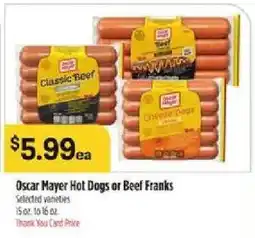 Bashas' Oscar Mayer Hot Dogs or Beef Franks offer