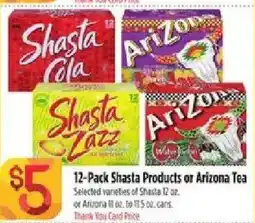 Bashas' 12-Pack Shasta Products or Arizona Tea offer