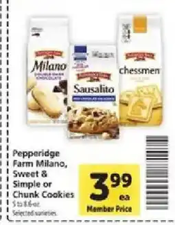 Safeway Pepperidge Farm Milano, Sweet & Simple or Chunk Cookies offer