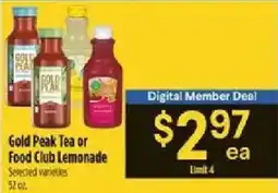 Bashas' Gold Peak Tea or Food Club Lemonade offer