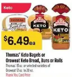 Bashas' Thomas' Keto Bagels or Oroweat Keto Bread, Buns or Rolls offer