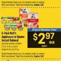 Bashas' Mott's Applesauce or Quaker Instant Oatmeal offer