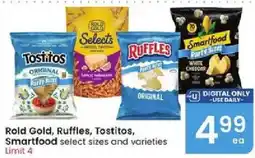 Albertsons Rold Gold, Ruffles, Tostitos, Smartfood select sizes and varieties offer