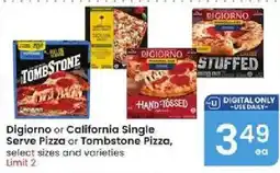 Albertsons Digiorno or California Single Serve Pizza or Tombstone Pizza offer