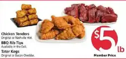 Safeway Chicken Tenders, BBQ Rib Tips, Tater Kegs offer