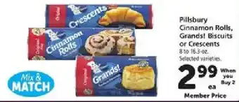 Safeway Pillsbury Cinnamon Rolls, Grands! Biscuits or Crescents offer