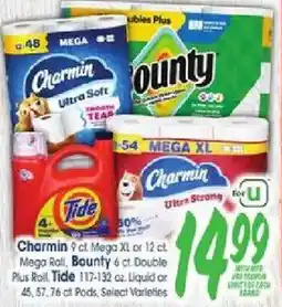 Jewel-Osco Charmin Mega Roll or Bounty Double Plus Roll offer