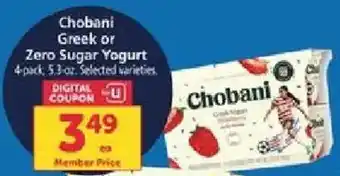 Safeway Chobani Greek or Zero Sugar Yogurt offer