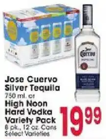 Jewel-Osco Jose Cuervo Silver Tequila or High Noon Hard Vodka Variety Pack offer