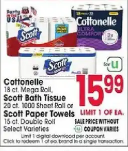 Jewel-Osco Cottonelle bath tissue or paper towels offer
