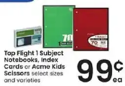 Albertsons Top Flight 1 Subject Notebooks, Index Cards or Acme Kids Scissors offer