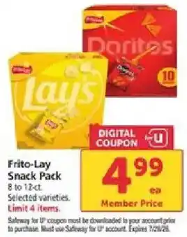 Safeway Frito-Lay Snack Pack offer
