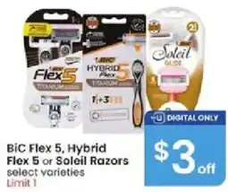 Albertsons Bic Flex 5, Hybrid Flex 5 or Soleil Razors offer