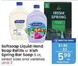 Albertsons Softsoap Liquid Hand Soap Refills or Irish Spring Bar Soap offer