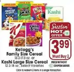 Jewel-Osco Kellogg's Family Size Cereal or Kashi Large Size Cereal offer