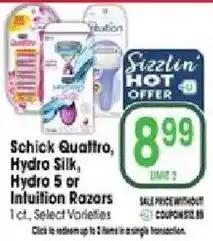 Jewel-Osco Schick Qualtro, Hydro Silk or Infuition Razors offer