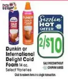 Jewel-Osco Dunkin or International Delight Cold Foam offer