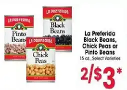 Jewel-Osco La Preferida Black Beans, Chick Peas or Pinto Beans offer