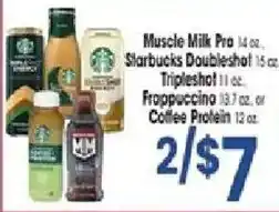 Jewel-Osco Muscle Milk Pro Starbucks Doubleshot TripleShot Frappuccino or Coffee Protein offer