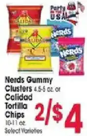 Jewel-Osco Nerds Gummy Clusters or Calidad Tortilla Chips offer