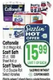 Jewel-Osco Cottonelle 15 ct Mega Roll, Scott Bath 20 ct, 1000 Sheet Roll or Scott Towels 15 ct Double Roll Select Varieties offer