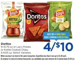 Food 4 Less Doritos or Lay's Potato or Kettle Cooked Chips offer