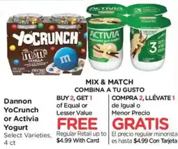 Ralphs Dannon YoCrunch or Activia Yogurt offer