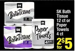 Super King Markets SK Bath Tissue 12 ct or Paper Towels 4 ct offer