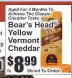 Key Food Boar's Head Yellow Vermont Cheddar offer
