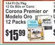 Key Food Corona Premier or Modelo Oro 12 Packs offer