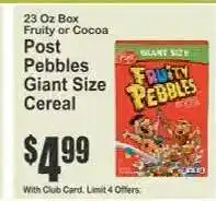 Key Food Post Pebbles Giant Size Cereal offer