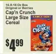 Key Food Cap'n Crunch Large Size Cereal offer