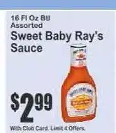 Key Food Sweet Baby Ray's Sauce offer