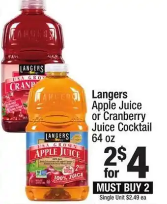 Super King Markets Langers apple juice or cranberry juice cocktail offer