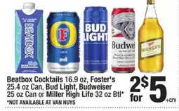 Super King Markets Beatbox cocktails, foster's can, bud light, budweiser can or miller high life offer