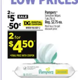 Dollar General Pampers Sensitive Wipes offer