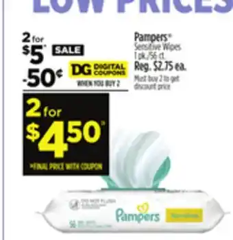 Dollar General Pampers Sensitive Wipes offer