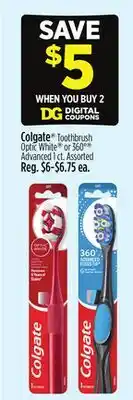 Dollar General Colgate Toothbrush Optic White or 360° Advanced 1 ct offer