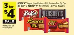 Dollar General Reese's Singles, Peanut Butter & Jelly, Marshmallow, Big Cup, Kit Kat or c Milk Chocolate offer