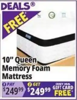 Ocean State Job Lot Free 10" Queen Memory Foam Mattress offer