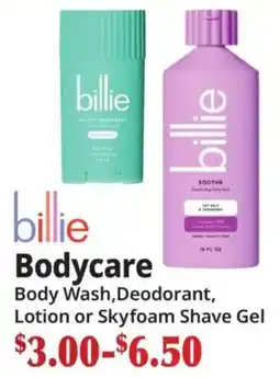Ocean State Job Lot Billie Bodycare Body Wash, Deodorant, Lotion or Skyfoam Shave Gel offer