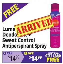 Ocean State Job Lot Lume Deodorant + Sweat Control Antiperspirant Spray offer