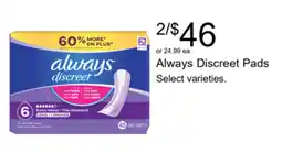 Walgreens Always Discreet Pads offer
