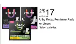 Walgreens U by Kotex Feminine Pads or Liners offer