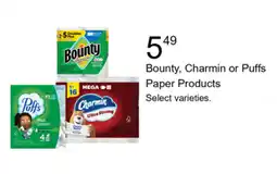 Walgreens Bounty, Charmin or Puffs Paper Products offer