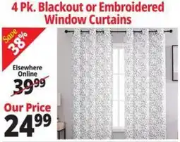 Ocean State Job Lot 4 Pk. Blackout or Embroidered Window Curtains offer