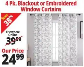 Ocean State Job Lot 4 Pk. Blackout or Embroidered Window Curtains offer