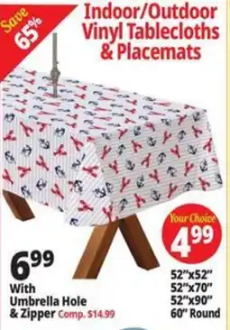 Ocean State Job Lot Indoor/Outdoor Vinyl Tablecloths & Placemat offer