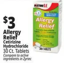 Ocean State Job Lot Restore allergy relief cetirizine hydrochloride offer